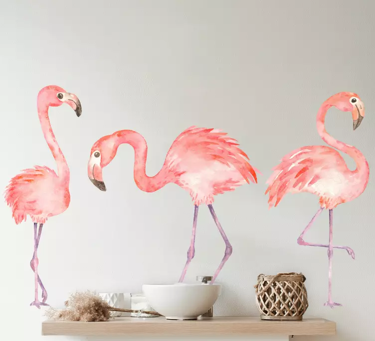 Watercolour three flamingos bird wall sticker - TenStickers