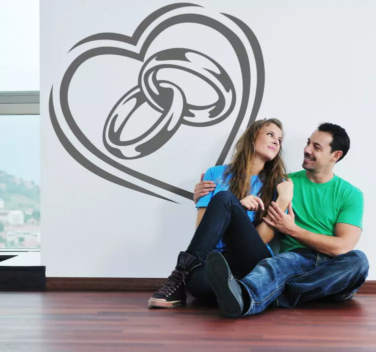 Wedding Rings and Heart Sticker - TenStickers