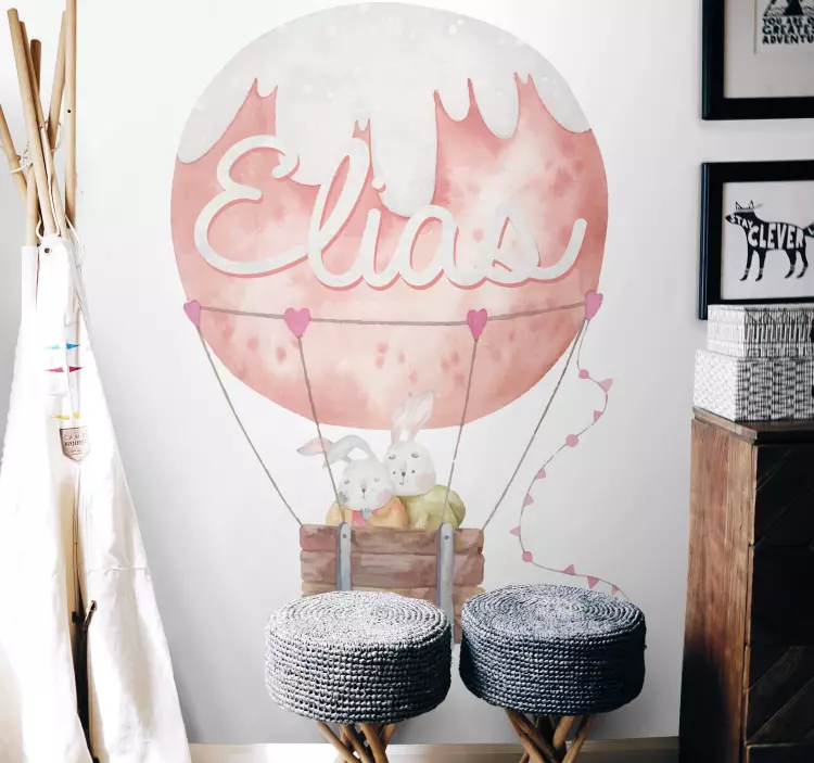 Custom pink air balloon wall stickers for kid - TenStickers
