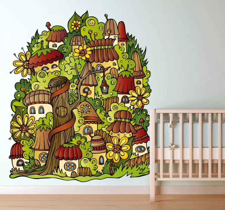 Whimsical Tree Village wall stickers for kid - TenStickers
