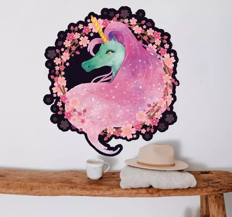 Unicorn in floral crown illustration sticker - TenStickers