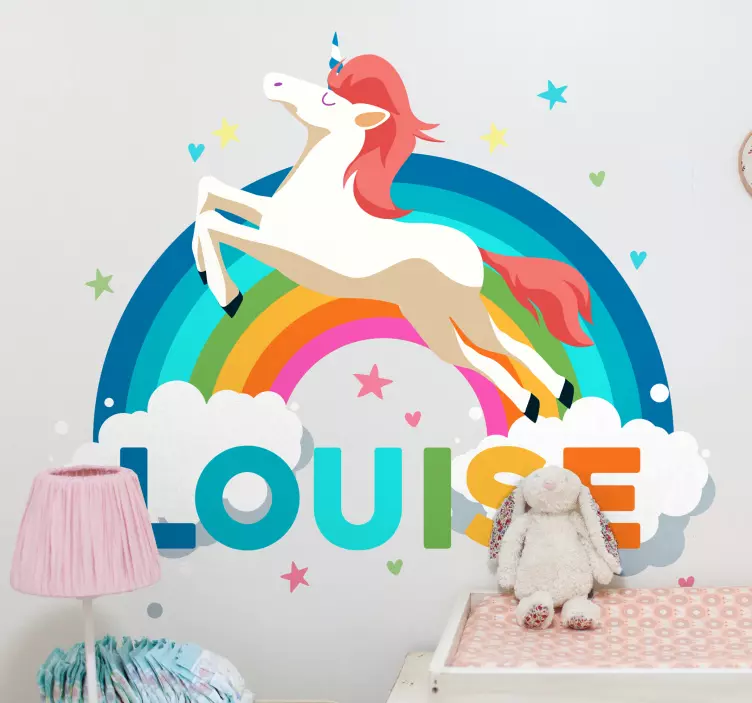 White unicorn and rainbow Personalised Sticker - TenStickers