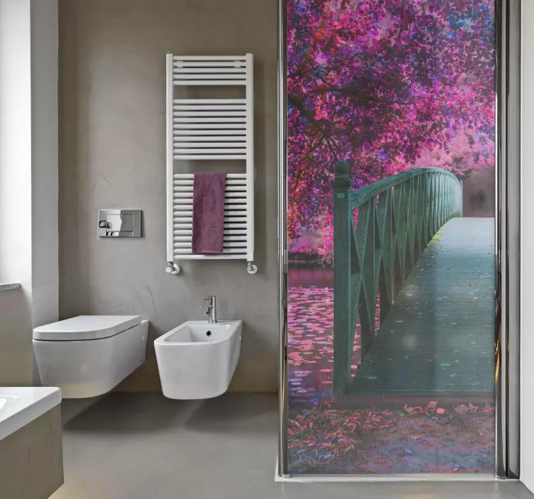 Wooden Bridge Landscape Shower Screen Decal - TenStickers