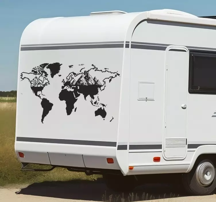 World map with montains caravan decal - TenStickers