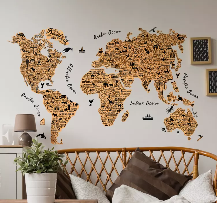 World with text world map wall sticker - TenStickers