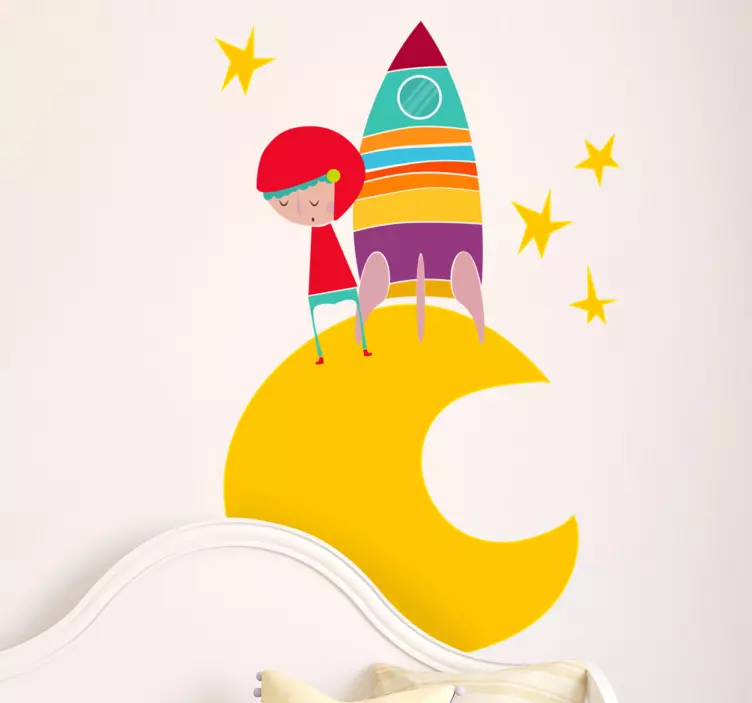 Yellow Moon Astronaut Wall Sticker - TenStickers