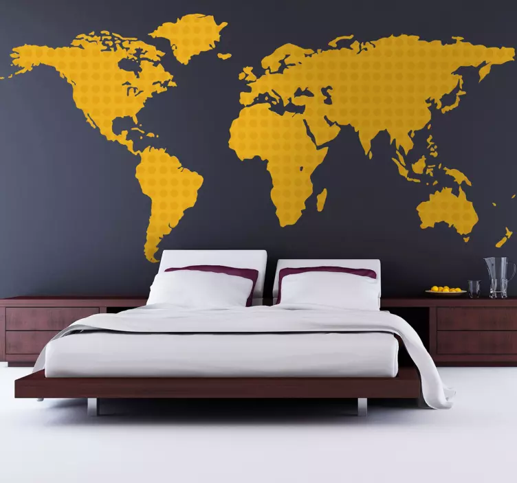 Yellow World Map Wall Sticker - TenStickers