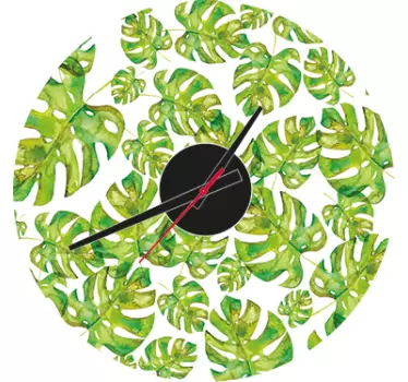 Clock wall sticker tropical leaf design - TenStickers
