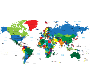 Colour world map wall sticker - TenStickers