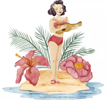 Hawaiian Girl Living Room Wall Decor - TenStickers