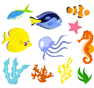 Colorful sea life sea animal wall sticker - TenStickers