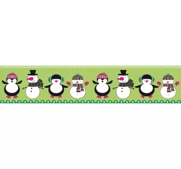 Penguin and Snowman Wall Border Sticker - TenStickers