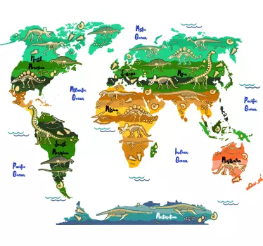Educational dinosaur world map wall sticker - TenStickers
