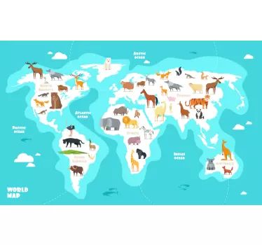 Blue animal world map world sticker - TenStickers