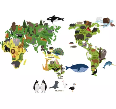Australian Kids Animal World Map world map wall sticker - TenStickers
