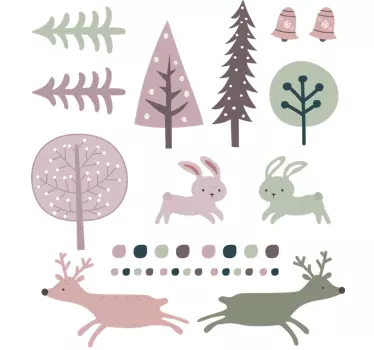 Trees and animals Nordic style  animal wall decal - TenStickers