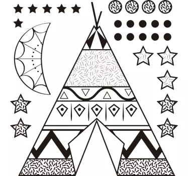 Teepee tent with stars and moon Childrens Bedroom Wall Sticker - TenStickers