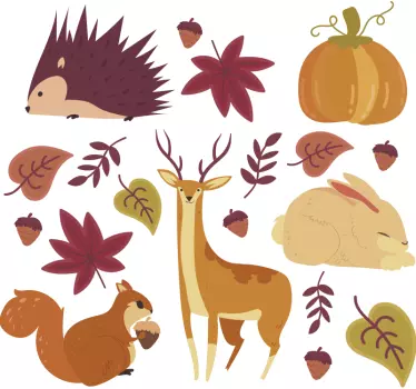 Autumn animals & flowers wild animal sticker - TenStickers