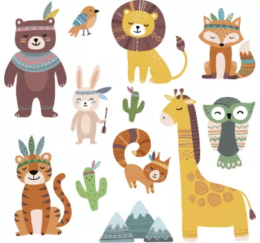 Funny tribal animals illustration wall art - TenStickers