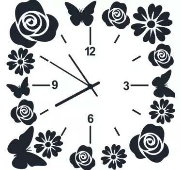 Clock with butterflies and flowers wall clock sticker - TenStickers