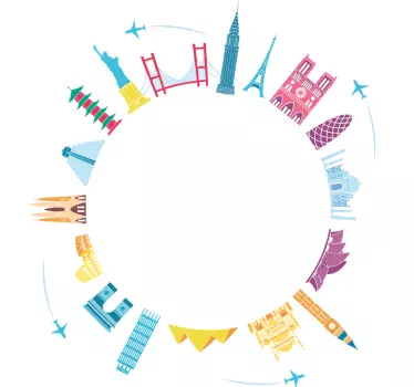 Celebrated Landmarks Clock clock wall sticker - TenStickers