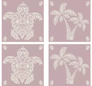 Hawaian turtle and palm pattern tile sticker - TenStickers