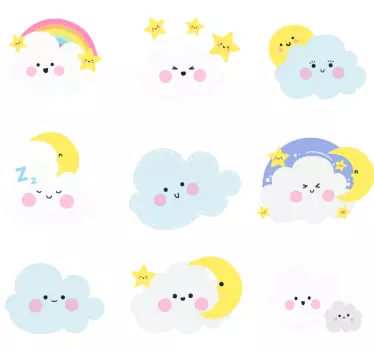 Pack of 9 White-and-blue-clouds illustration wall art decal - TenStickers