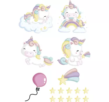 Fluffy unicorns fairy tale wall decal - TenStickers