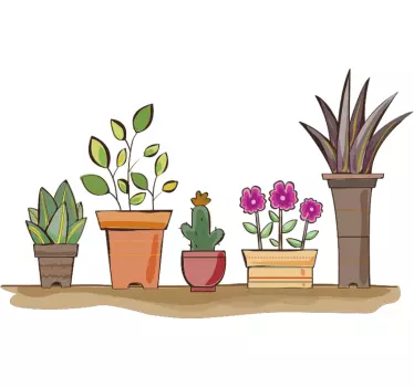 Watercolour shelves with plants flower wall decal - TenStickers