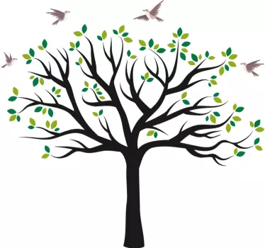 Birds flying over green tree tree wall decal - TenStickers