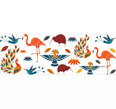 Peacock and flamingo bird decal in tenango style - TenStickers