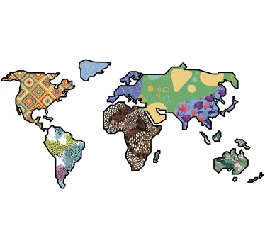 Worldmap ethnic pattern and animals map wall sticker - TenStickers