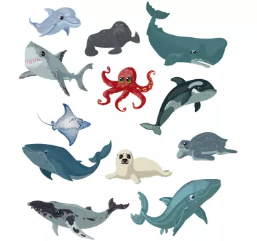 Whale dolphin shark turtle fish  decal - TenStickers