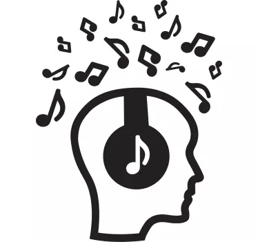 Head full of music with headphone dj sticker - TenStickers