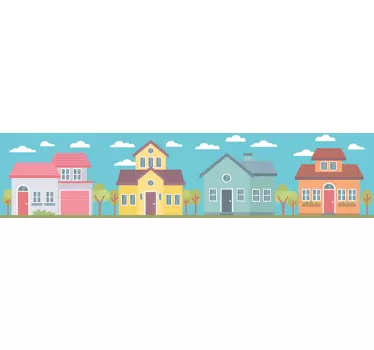 Wall border sticker colorful house row - TenStickers