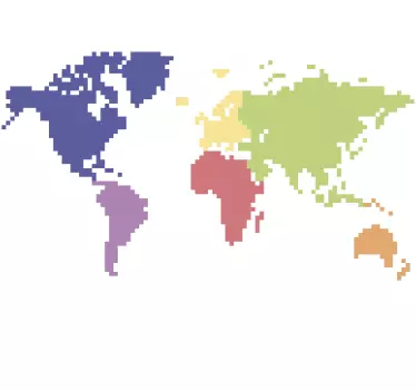 World map wall sticker pixelated geographic regions - TenStickers