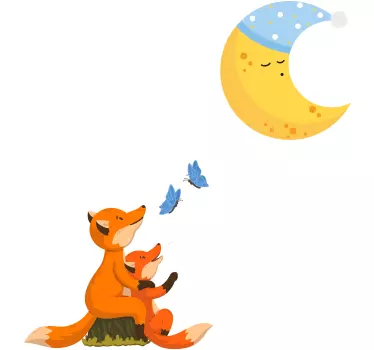 fox looking at the moon cartoon wall decal - TenStickers