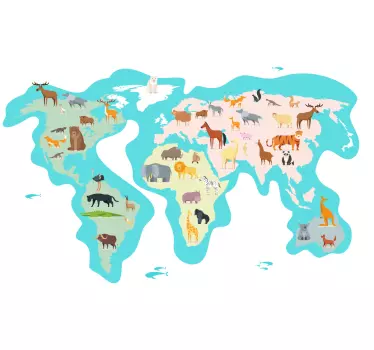worldmap nordic for kids with fauna map wall sticker - TenStickers