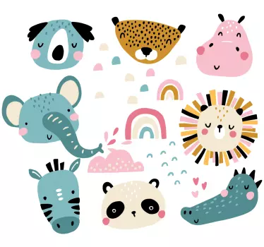 little animals nordic style cartoon wall decal - TenStickers