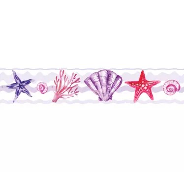 Purple seashell and starfish border sticker - TenStickers