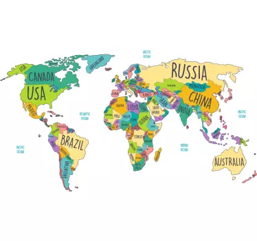 Political world map wall sticker - TenStickers