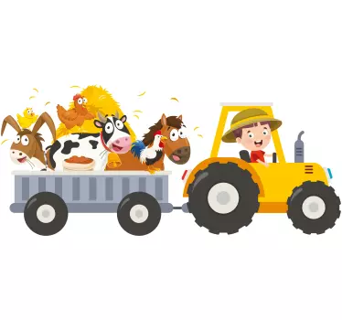 Little farmer with animals kids room wall sticker - TenStickers