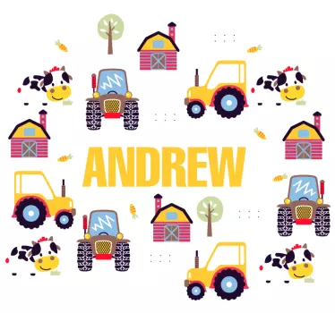 Name surrounded by Tractors toy decal - TenStickers
