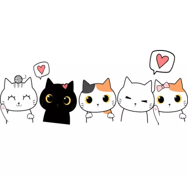 Anime cats family cartoon wall sticker - TenStickers