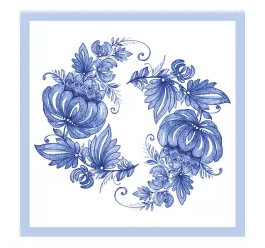 White and blue horezu ornament tile sticker - TenStickers