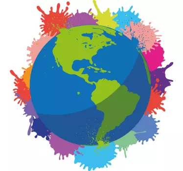 Worldmap splash colours map wall sticker - TenStickers