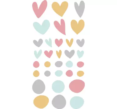 Colorful polka dots with hearts wallpaper sticker - TenStickers