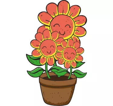 Three happy flowers glass door sticker - TenStickers