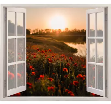 3D views to a spring field of poppies flower wall decor - TenStickers