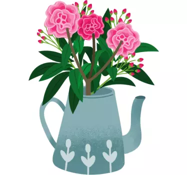 Flower wall sticker floral teapot design - TenStickers